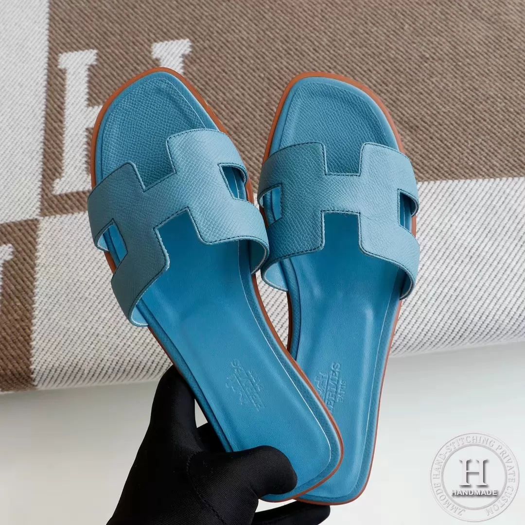 H Flat slippers Epsom jean Blue size 34-42
