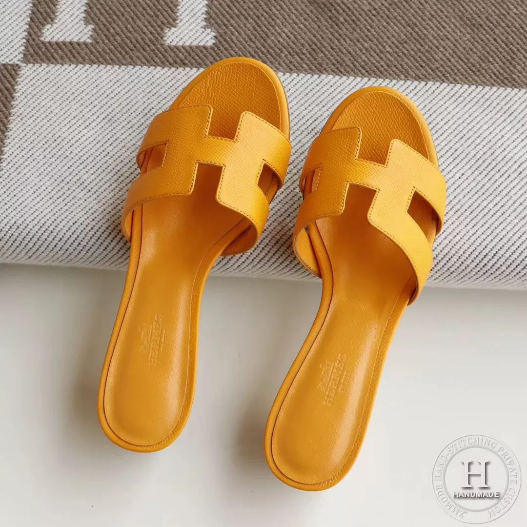 H Medium heel 4.5cm Ladies Slippers Epsom 9V Jaune d'or size 34-42