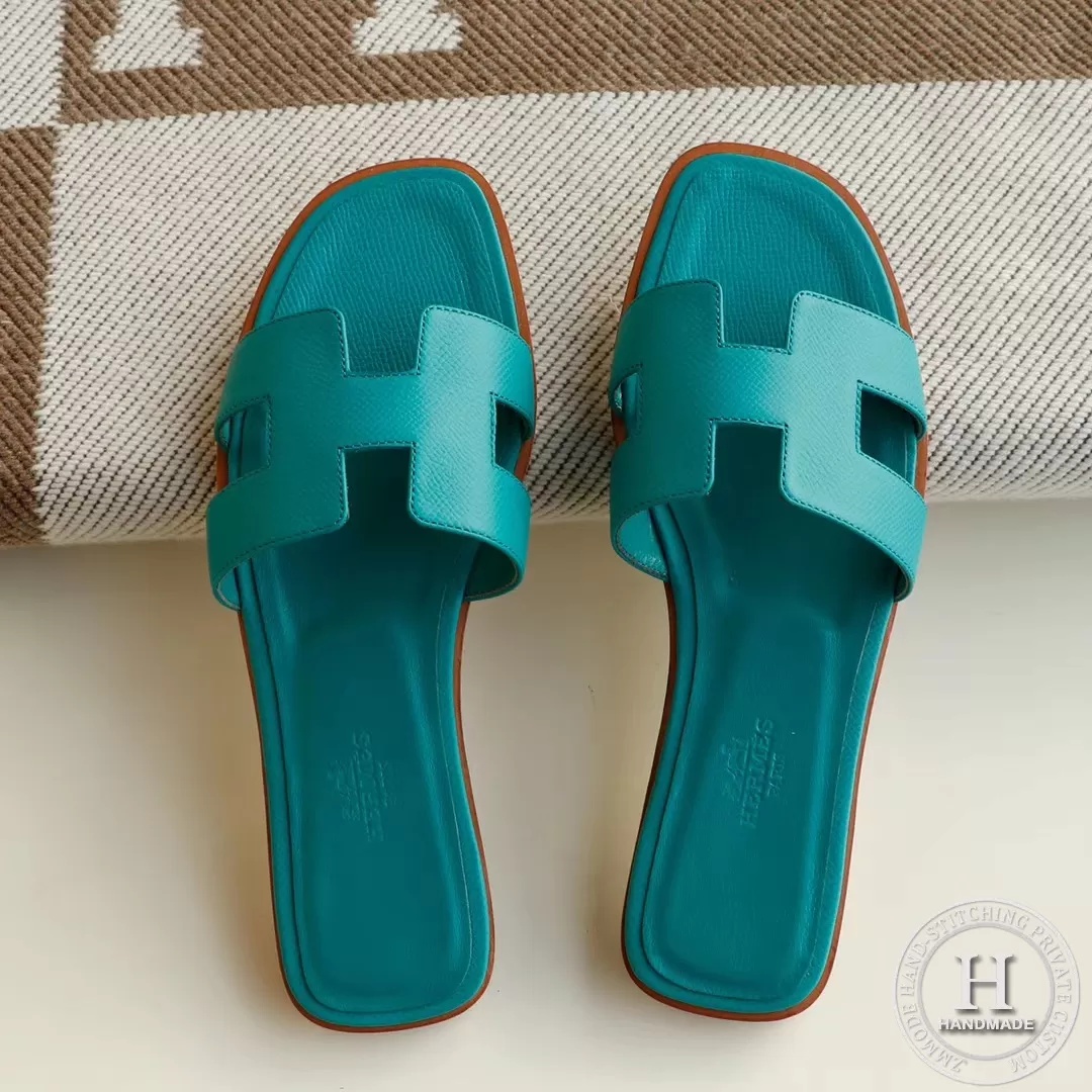 20-H Flat slippers Slippers Epsom Peacock Green size 34-42