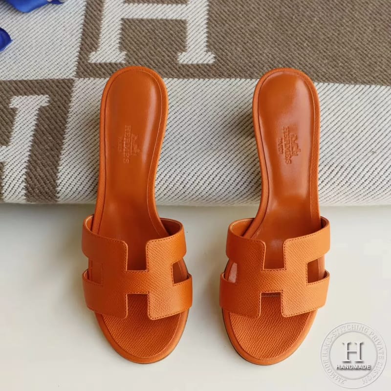 H Medium Heel 4.5cm Ladies Slippers Epsom Classic Orange Size 34-42
