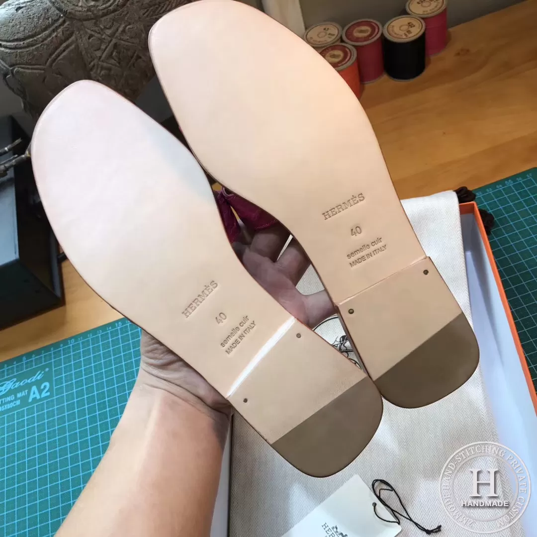 H Flat slipper Ostrich skin E5 Rose Tyrien 35-42 Reserved