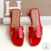 H Flat slippers Slippers Sandals patent leather China red, size 34-42