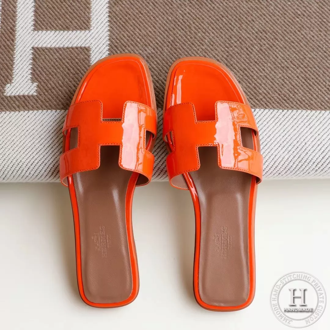 H Flat slippers slippers sandals patent leather orange size 34-42 H Flat slippers slippers sandals patent leather orange size 34-42