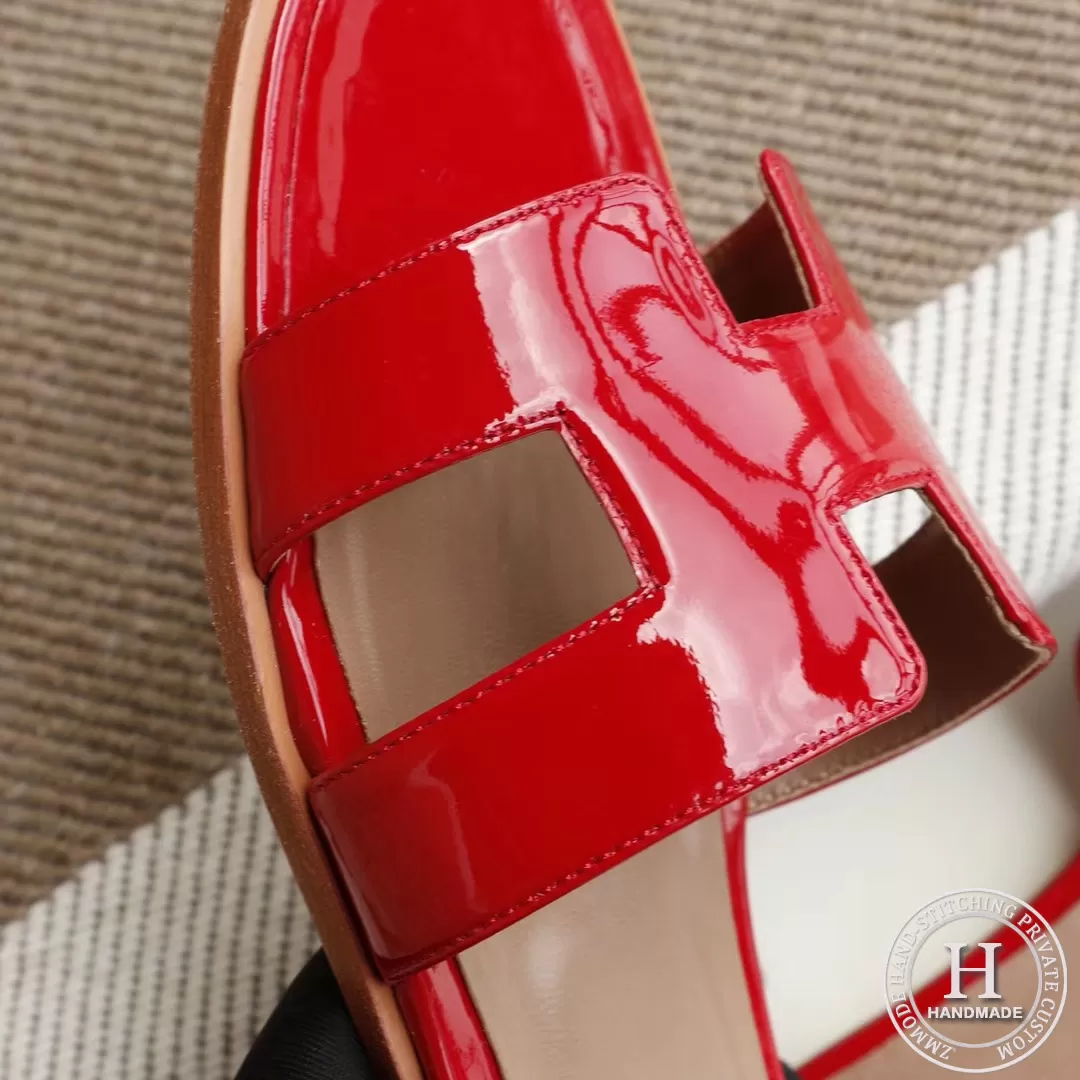 H Flat slippers Slippers Sandals patent leather China red, size 34-42 H Flat slippers Slippers Sandals patent leather China red, size 34-42