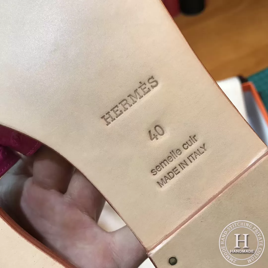 H Flat slipper Ostrich skin E5 Rose Tyrien 35-42 Reserved H Flat slipper Ostrich skin E5 Rose Tyrien 35-42 Reserved