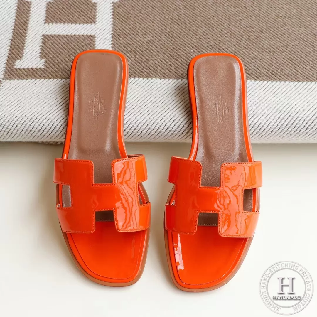 H Flat slippers slippers sandals patent leather orange size 34-42 H Flat slippers slippers sandals patent leather orange size 34-42