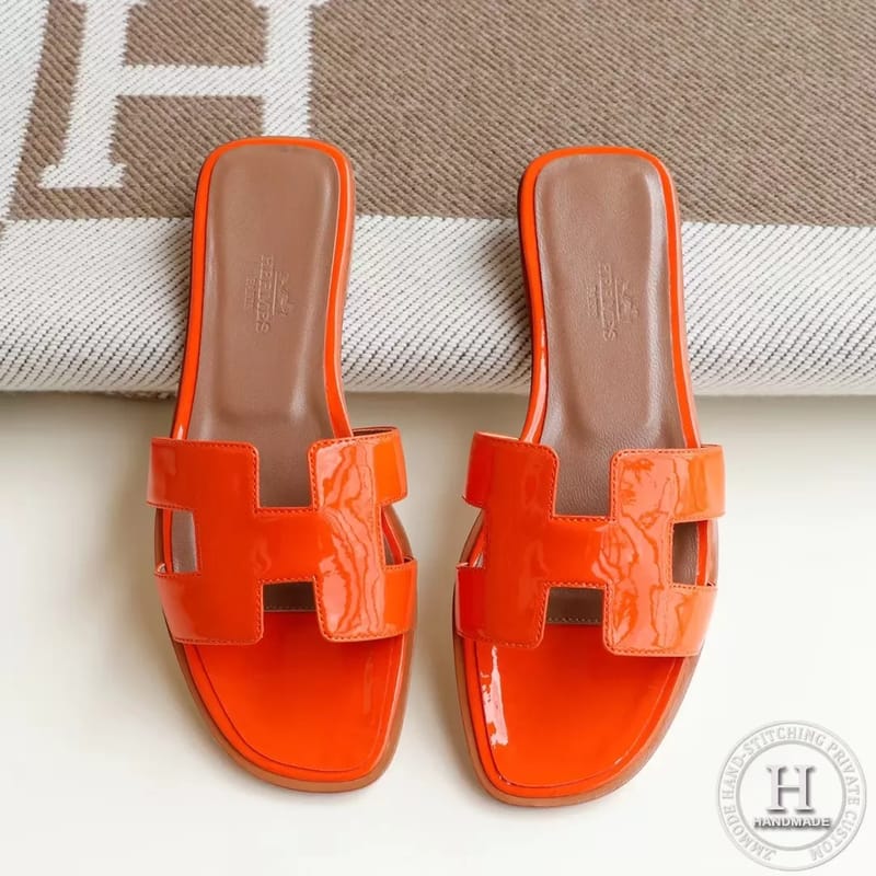H Flat slippers slippers sandals patent leather orange size 34-42