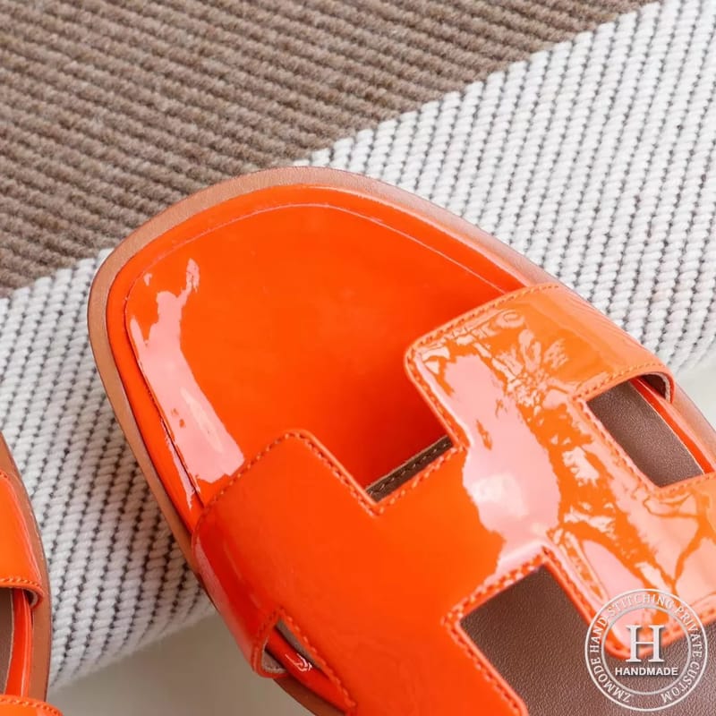H Flat slippers slippers sandals patent leather orange size 34-42