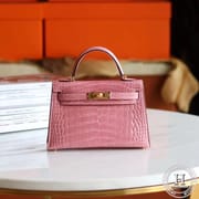 MINI KELLY II  ALLIGATOR SHINNY MATTE 5P PINK