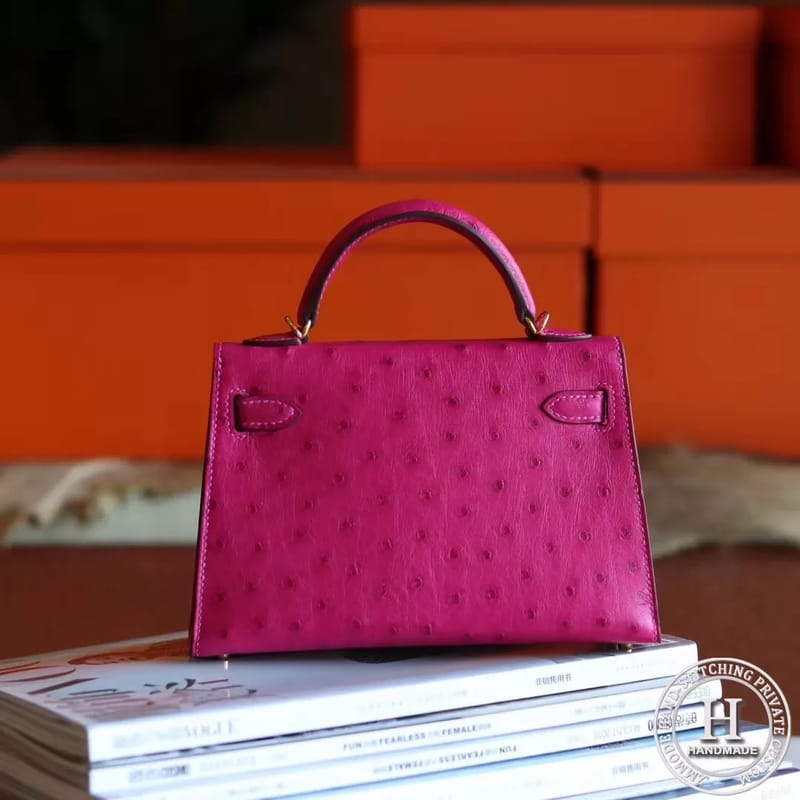 MINI KELLY II  Ostrich 5J Fuschia pink GHW