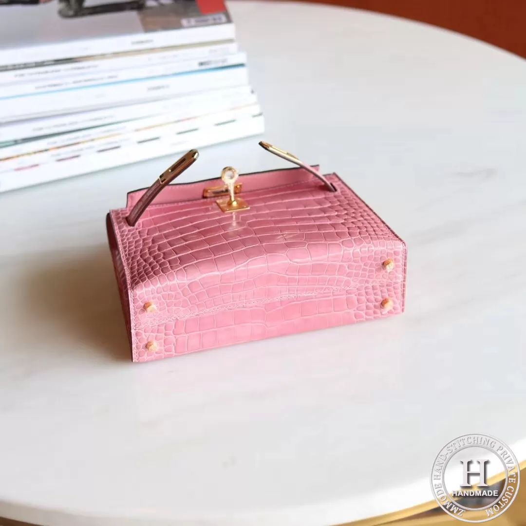 MINI KELLY II  ALLIGATOR SHINNY MATTE 5P PINK