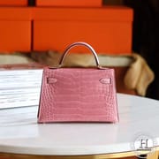 MINI KELLY II  ALLIGATOR SHINNY MATTE 5P PINK
