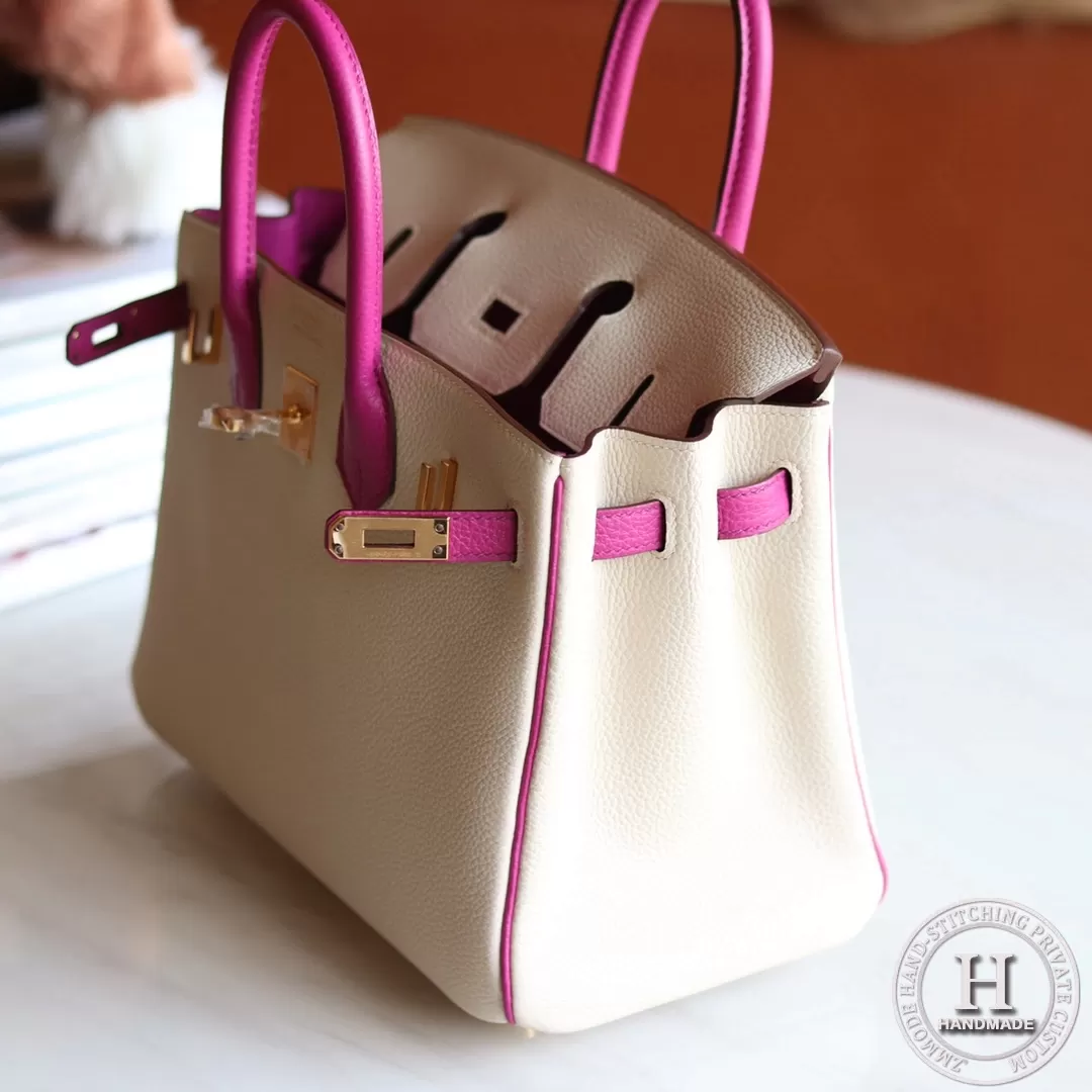 Birkin 25 TOGO  10 craie / L3 Rose Purple GHW