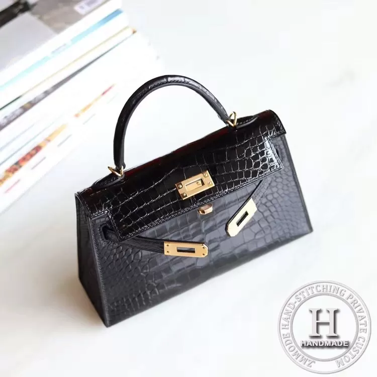 89 Noir Alligator Crocodile Shinny MINI KELLY II GHW/ PHW