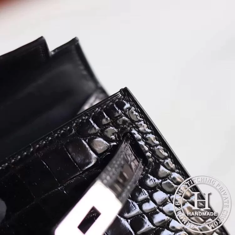 89 Noir Alligator Crocodile Shinny MINI KELLY II  PHW/GHW