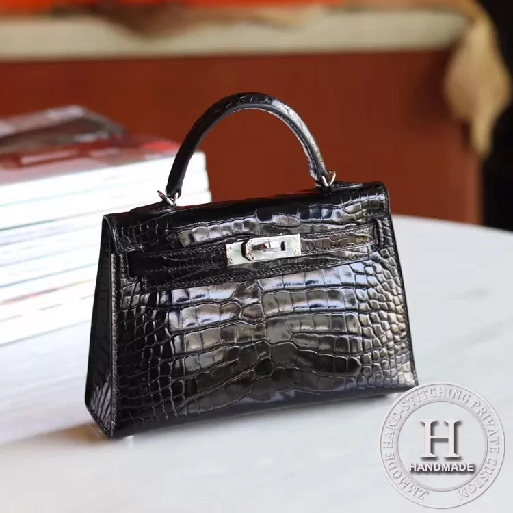 89 Noir Alligator Crocodile Shinny MINI KELLY II  PHW/GHW
