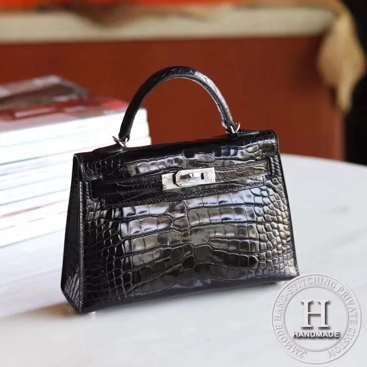 89 Noir Alligator Crocodile Shinny MINI KELLY II  PHW/GHW