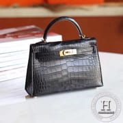 MINI KELLY II  Alligator Matte  89 NOIR PHW-6427