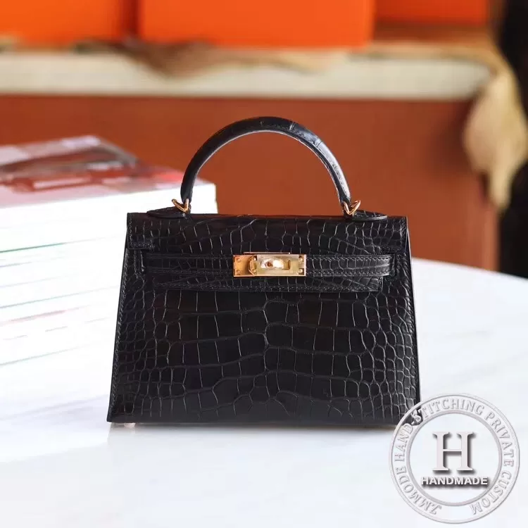 MINI KELLY II  Alligator Matte  89 NOIR PHW-6427