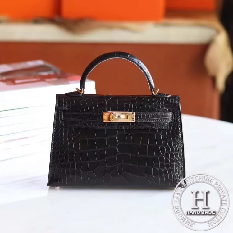 MINI KELLY II  Alligator Matte  89 NOIR PHW-6427