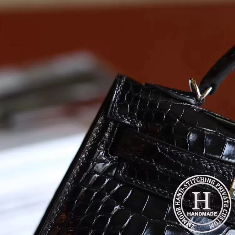 89 Noir Alligator Crocodile Shinny MINI KELLY II  PHW/GHW
