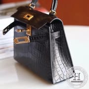 MINI KELLY II  Alligator Matte  89 NOIR PHW-6427