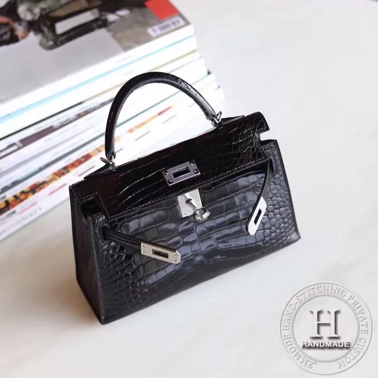 89 Noir Alligator Crocodile Shinny MINI KELLY II  PHW/GHW