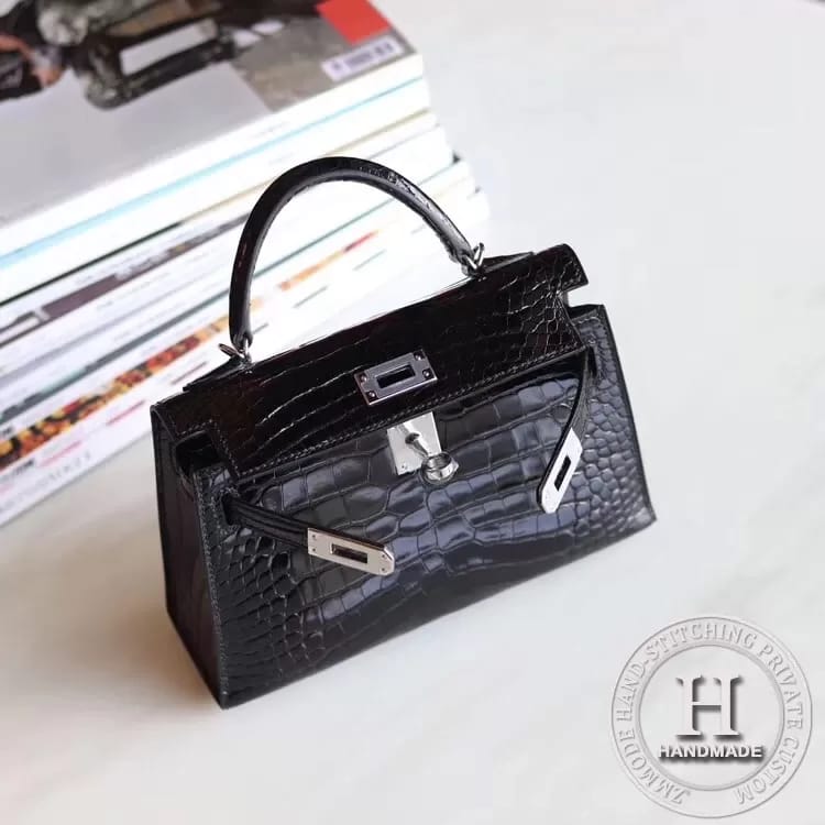 89 Noir Alligator Crocodile Shinny MINI KELLY II  PHW/GHW