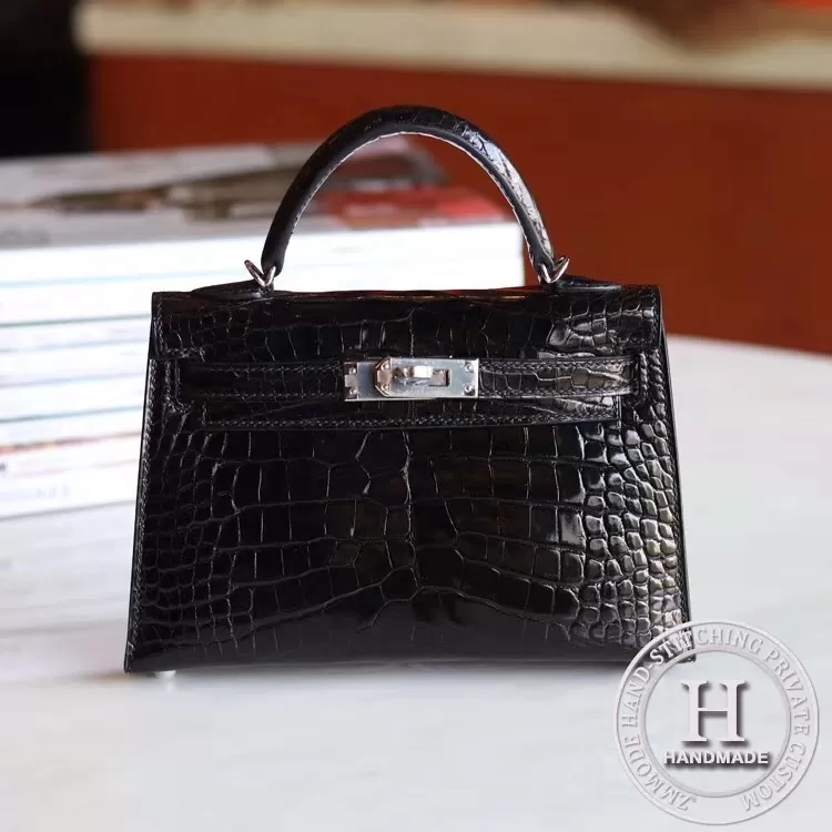 89 Noir Alligator Crocodile Shinny MINI KELLY II  PHW/GHW