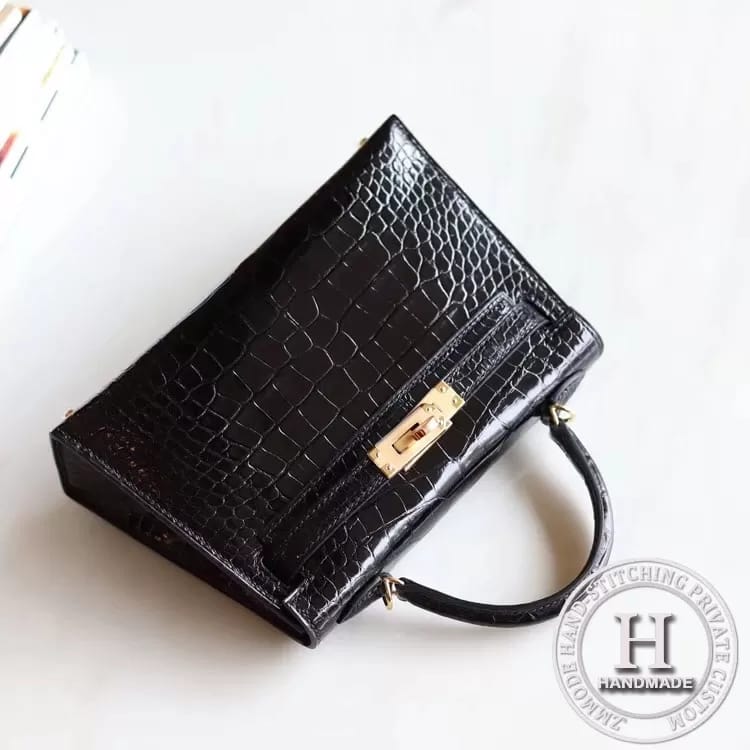 89 Noir Alligator Crocodile Shinny MINI KELLY II GHW/ PHW
