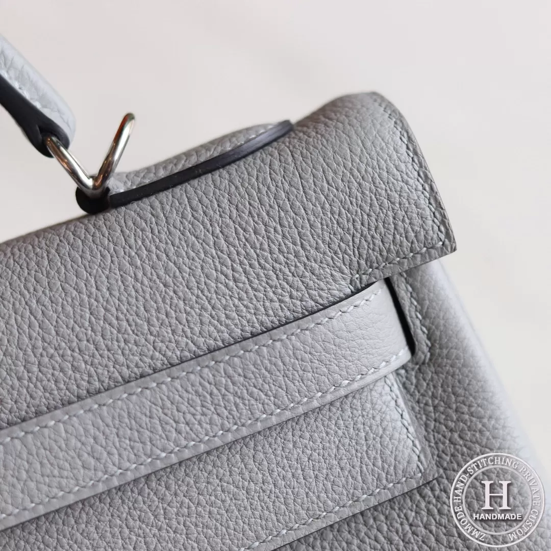 4Z Gris Mouette Togo Kelly 32 Bag PHW/GHW