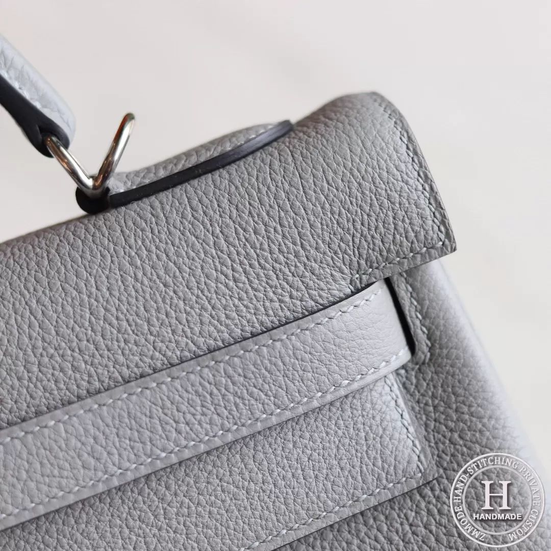 4Z Gris Mouette Togo Kelly 32 Bag PHW/GHW
