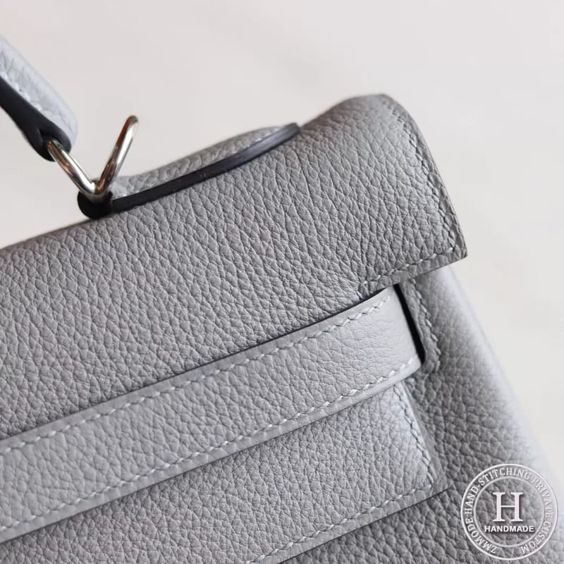4Z Gris Mouette Togo Kelly 32 Bag PHW/GHW