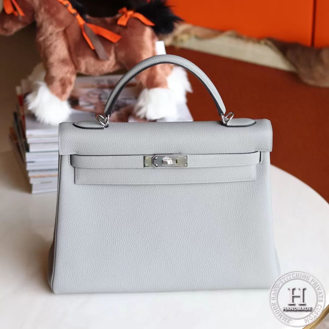 4Z Gris Mouette Togo Kelly 32 Bag PHW/GHW