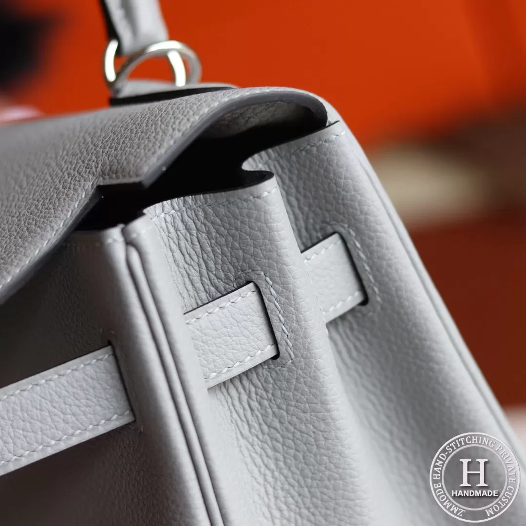 4Z Gris Mouette Togo Kelly 32 Bag PHW/GHW