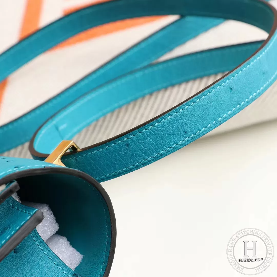 HERMES Constance 24CM  7F 孔雀蓝 金扣