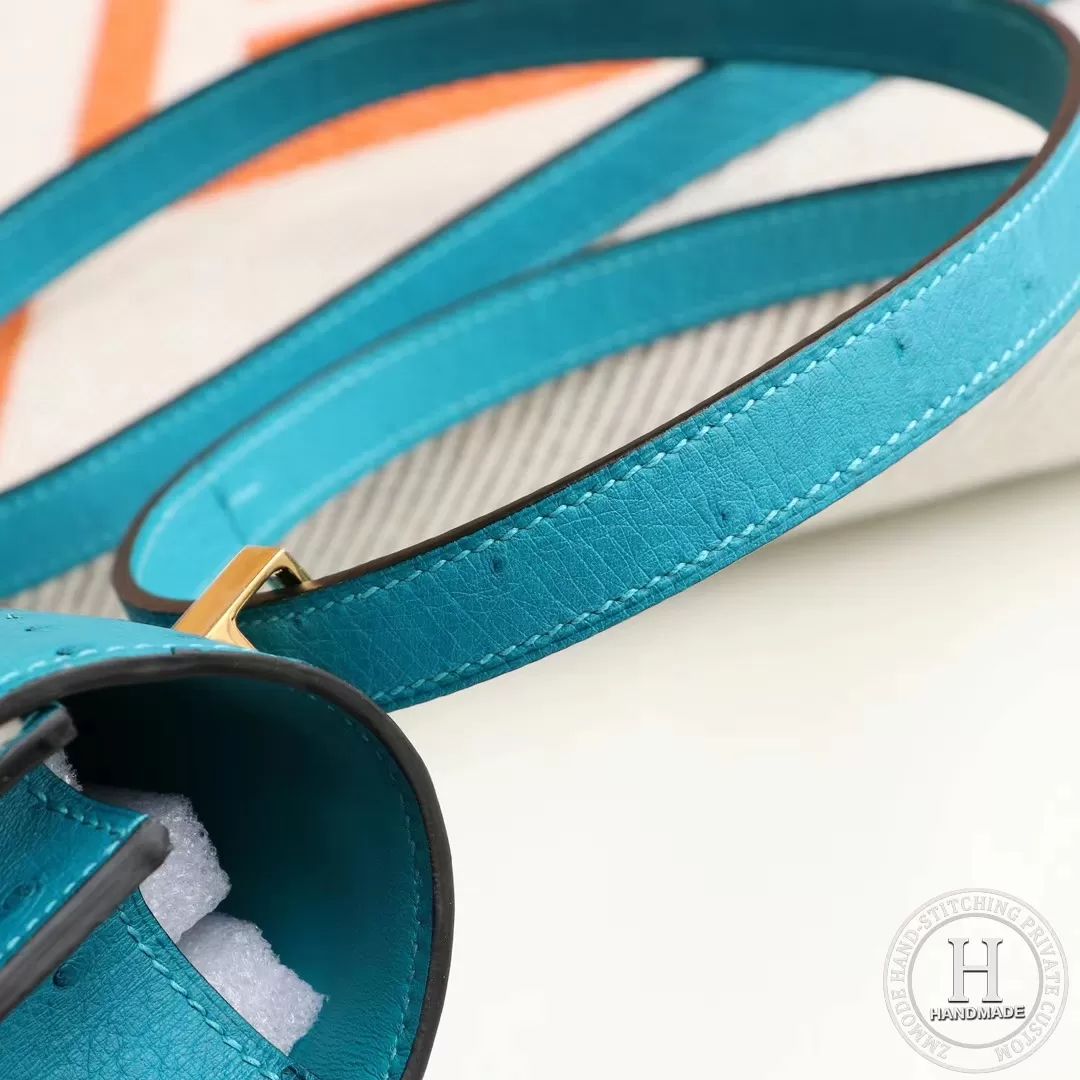 HERMES Constance 24CM  7F 孔雀蓝 金扣