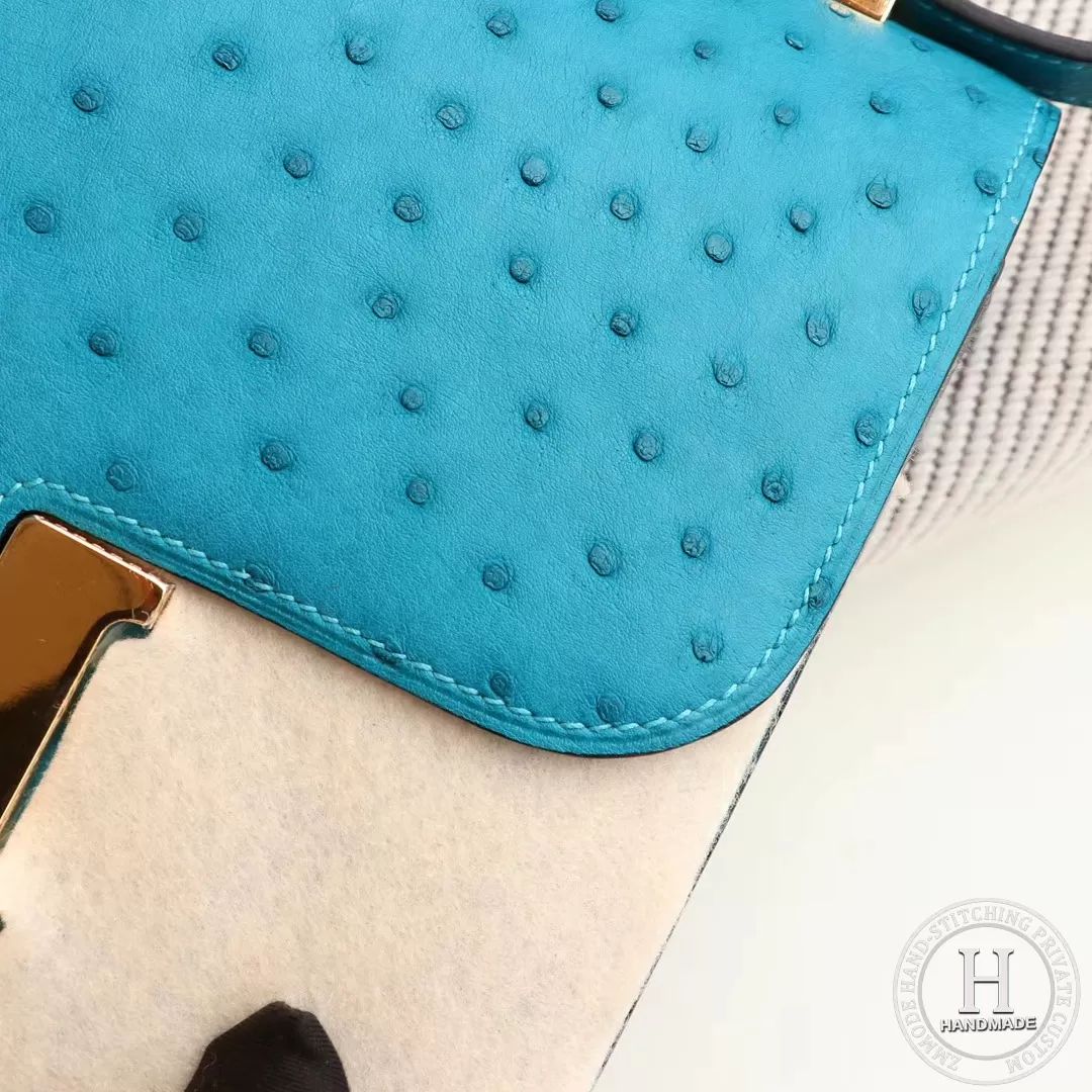HERMES Constance 24CM  7F 孔雀蓝 金扣