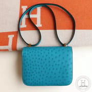 HERMES Constance 24CM  7F 孔雀蓝 金扣