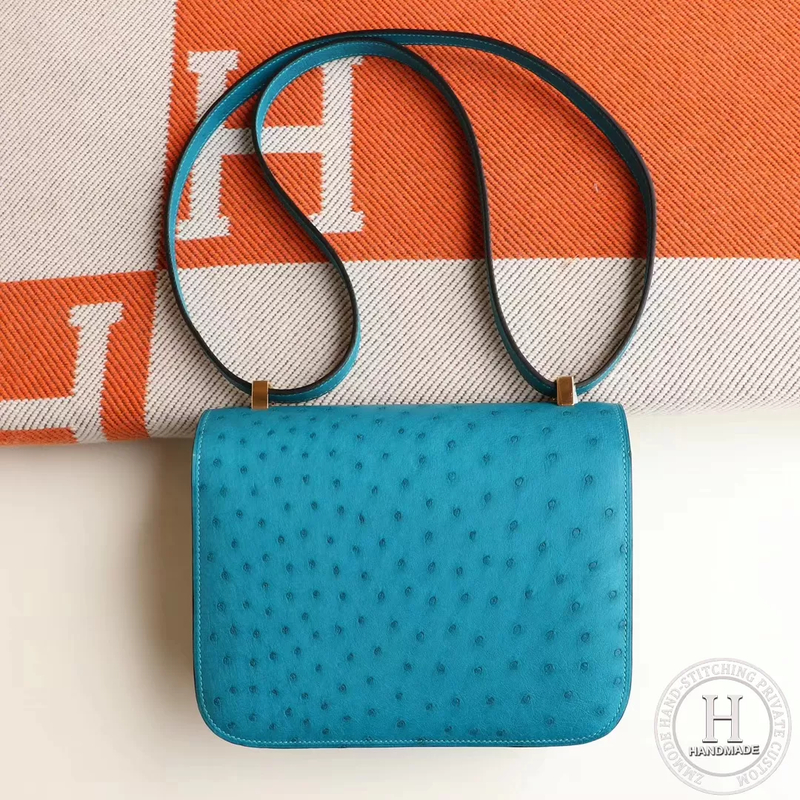HERMES Constance 24CM  7F 孔雀蓝 金扣