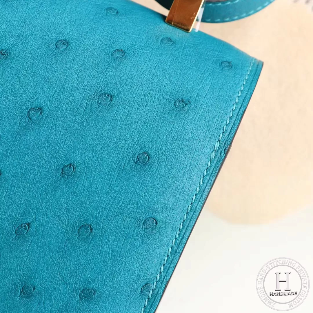 HERMES Constance 24CM  7F 孔雀蓝 金扣