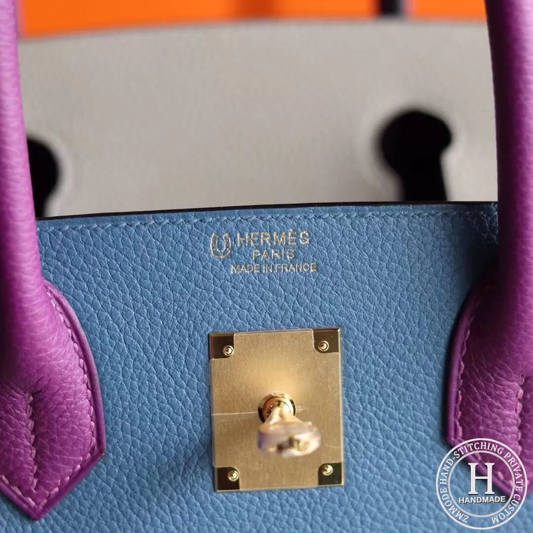 Birkin 30 Togo R2 Blue agate/P9 Anemone/M8 Gris asphalt GHW