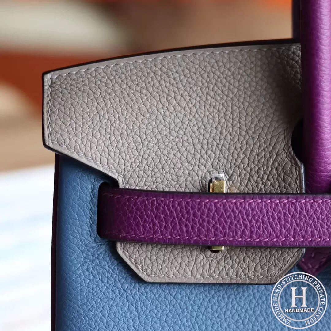 Birkin 30 Togo R2 Blue agate/P9 Anemone/M8 Gris asphalt GHW