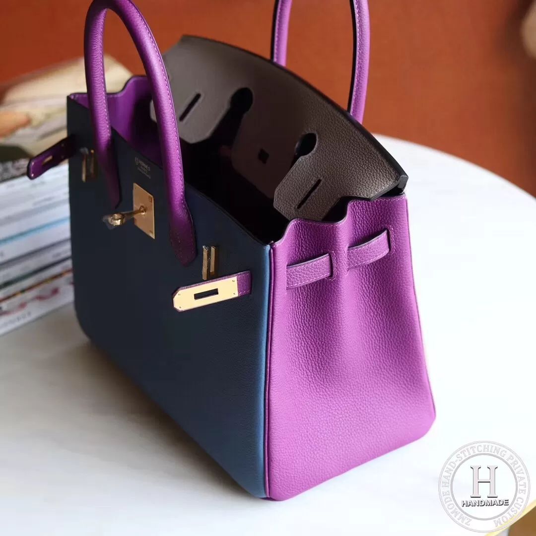 Birkin 30 Togo R2 Blue agate/P9 Anemone/M8 Gris asphalt GHW