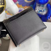 Hermes Verrou Mini 17.5cm Touch Chevre Mysore  Shiny Alligator Crocodile CK89 Noir  Black Phw