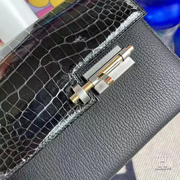 Hermes Verrou Mini 17.5cm Touch Chevre Mysore  Shiny Alligator Crocodile CK89 Noir  Black Phw