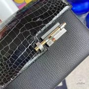 Hermes Verrou Mini 17.5cm Touch Chevre Mysore  Shiny Alligator Crocodile CK89 Noir  Black Phw