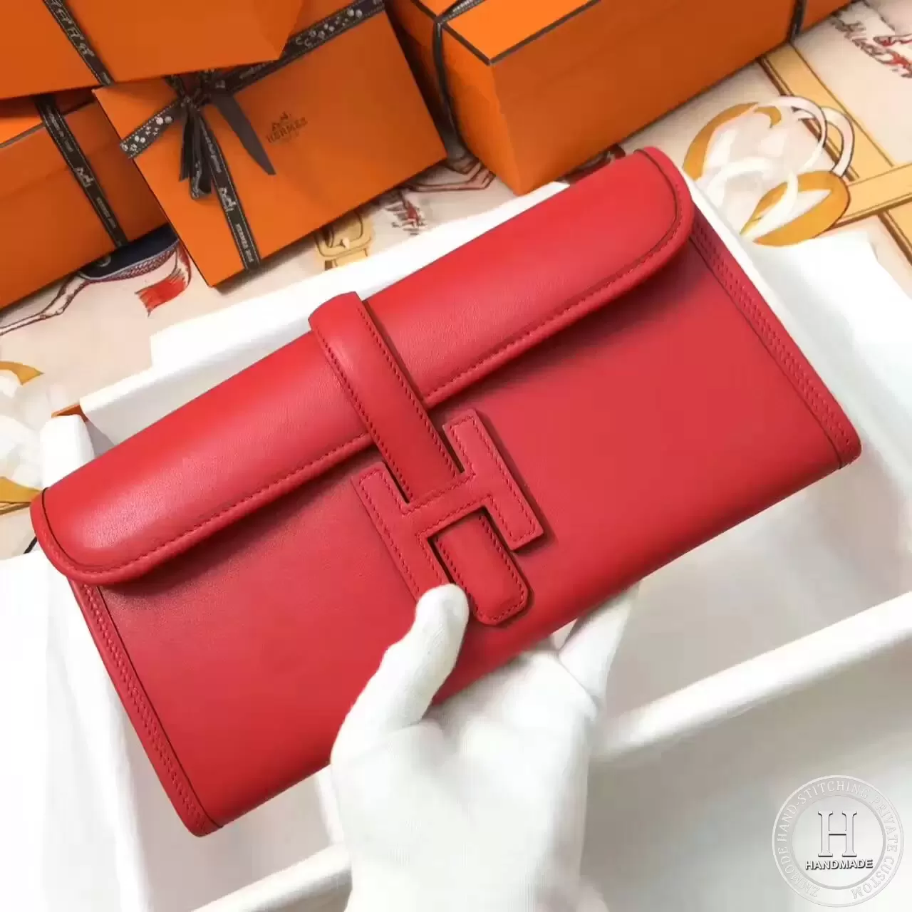 HERMES Jige Elan 29cm Swif Q5 Rouge Casaqbe