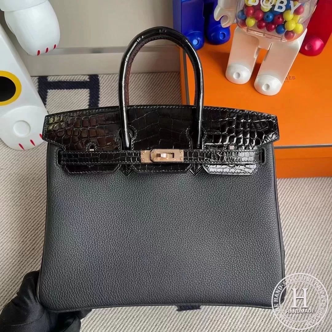 Hermes Birkin 25cm Touch 89 Noir Togo Shiny Nilo Crocodile