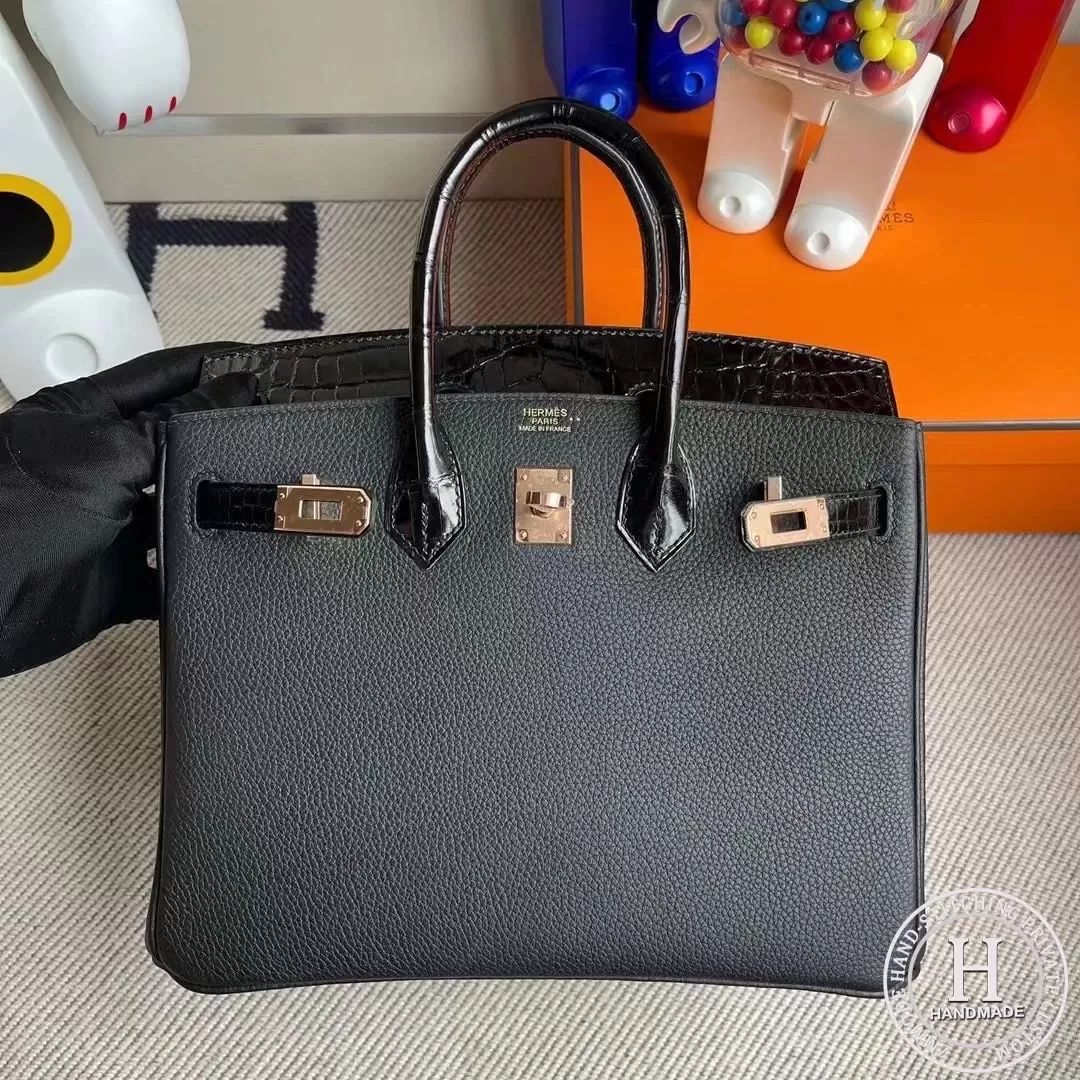 Hermes Birkin 25cm Touch 89 Noir Togo Shiny Nilo Crocodile